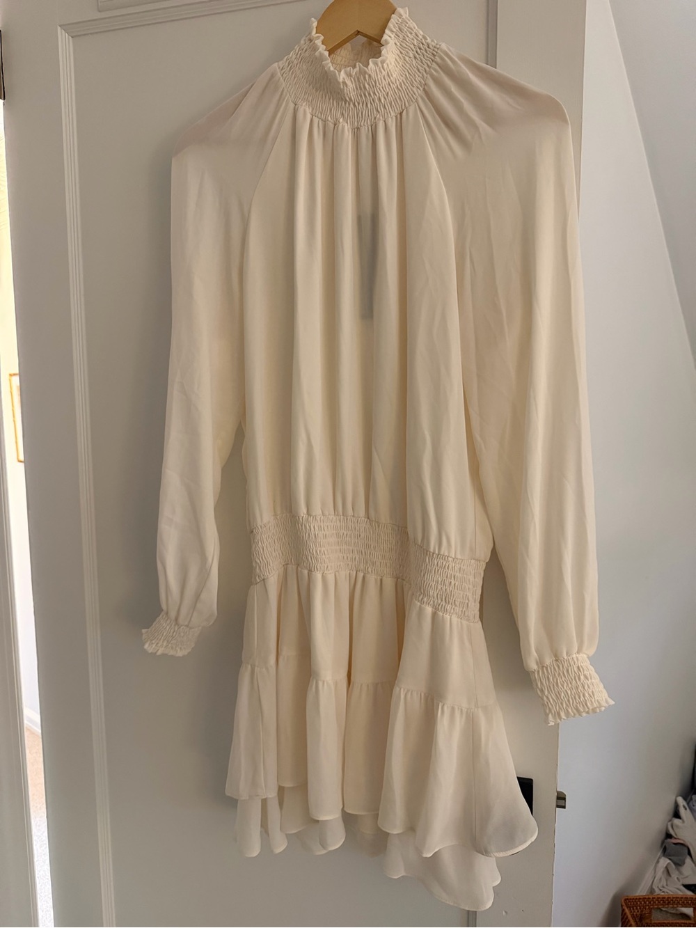 Krisa Cream Smocked Waist Ruffle Dress
